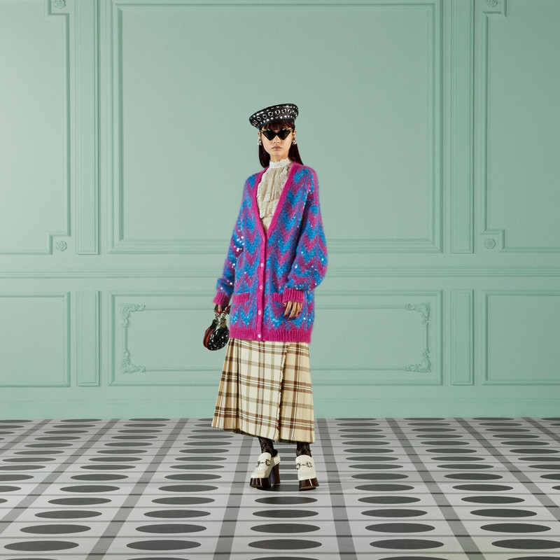 GUCCI Chevron wool and sequin cardigan outlook