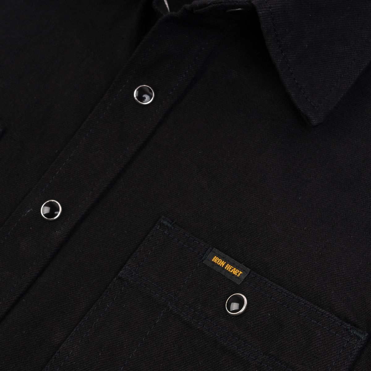 IHSH-338-BLK 12oz Selvedge Denim Work Shirt With Snaps - Black - 2