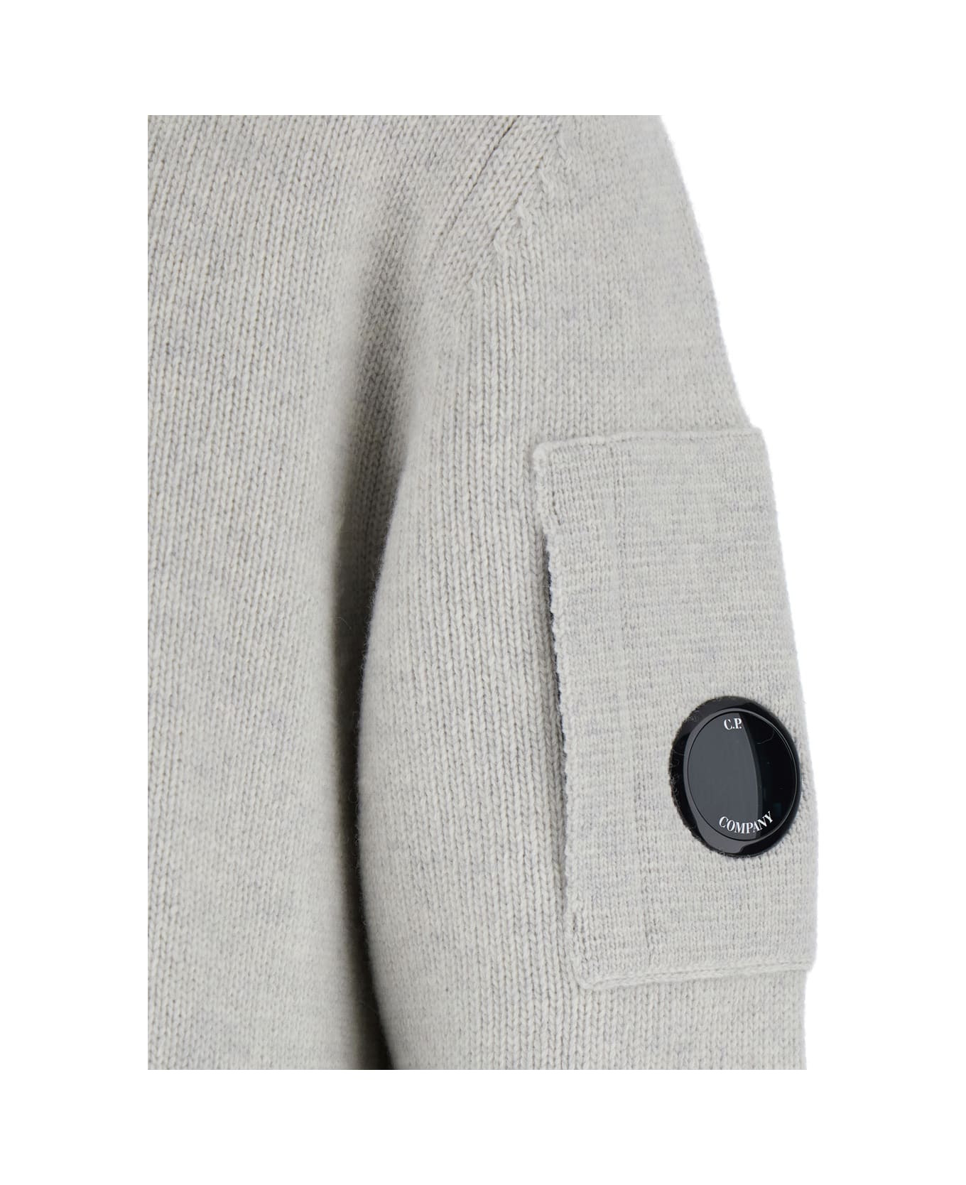 Grey Cardigan With High Neck And Logo Plaque On The Sleeve In Wool Man - 3