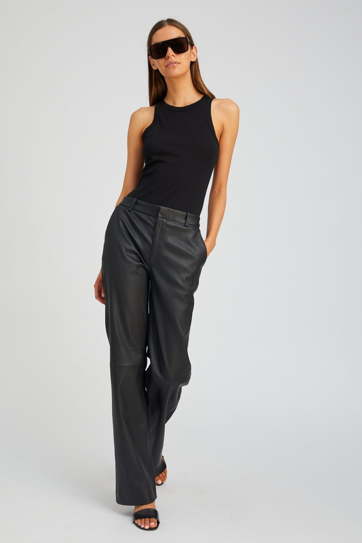 BLACK LEATHER CLASSIC TROUSERS - 4