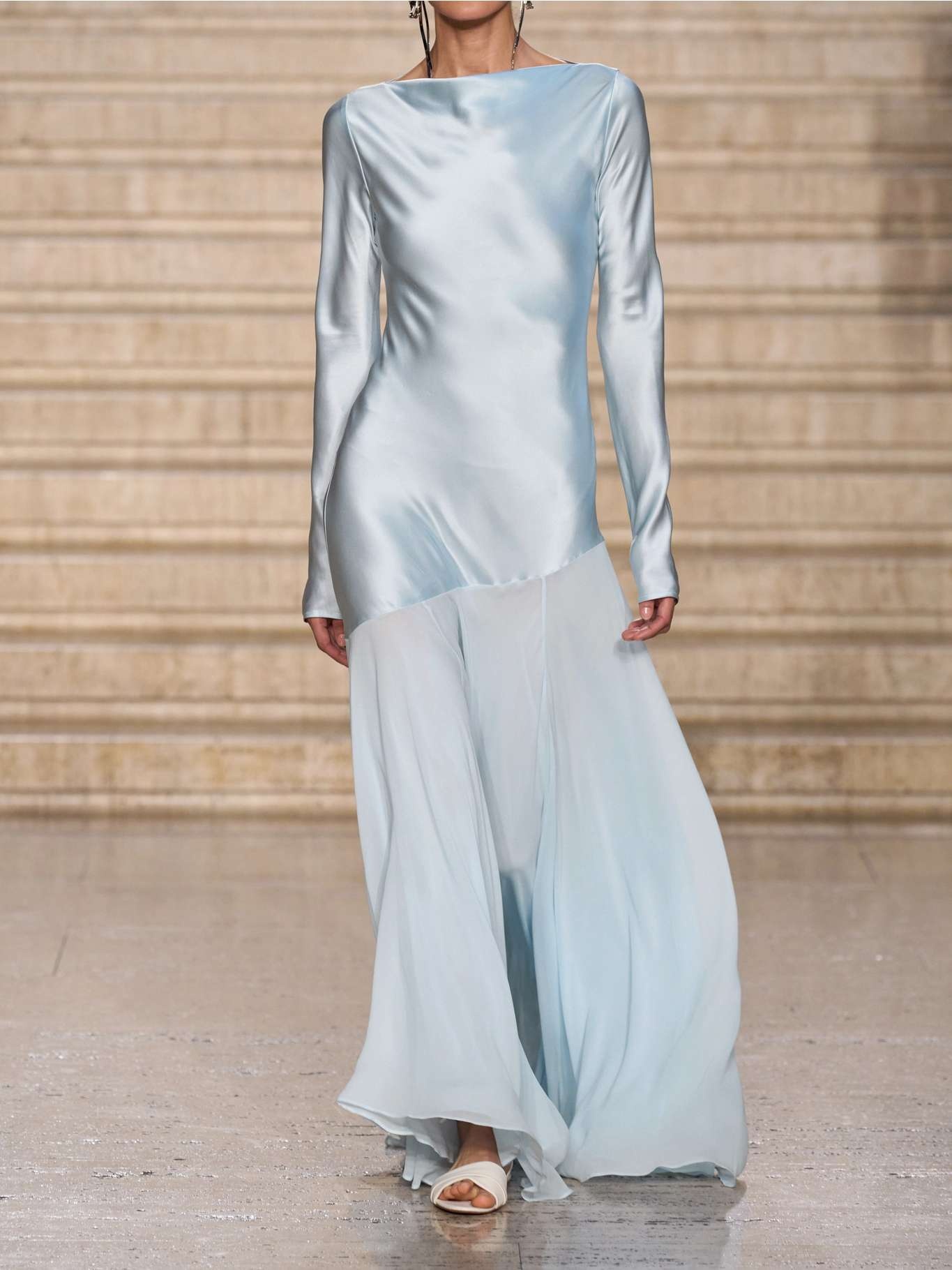 Cordelia silk-satin and chiffon maxi dress Light blue - 4