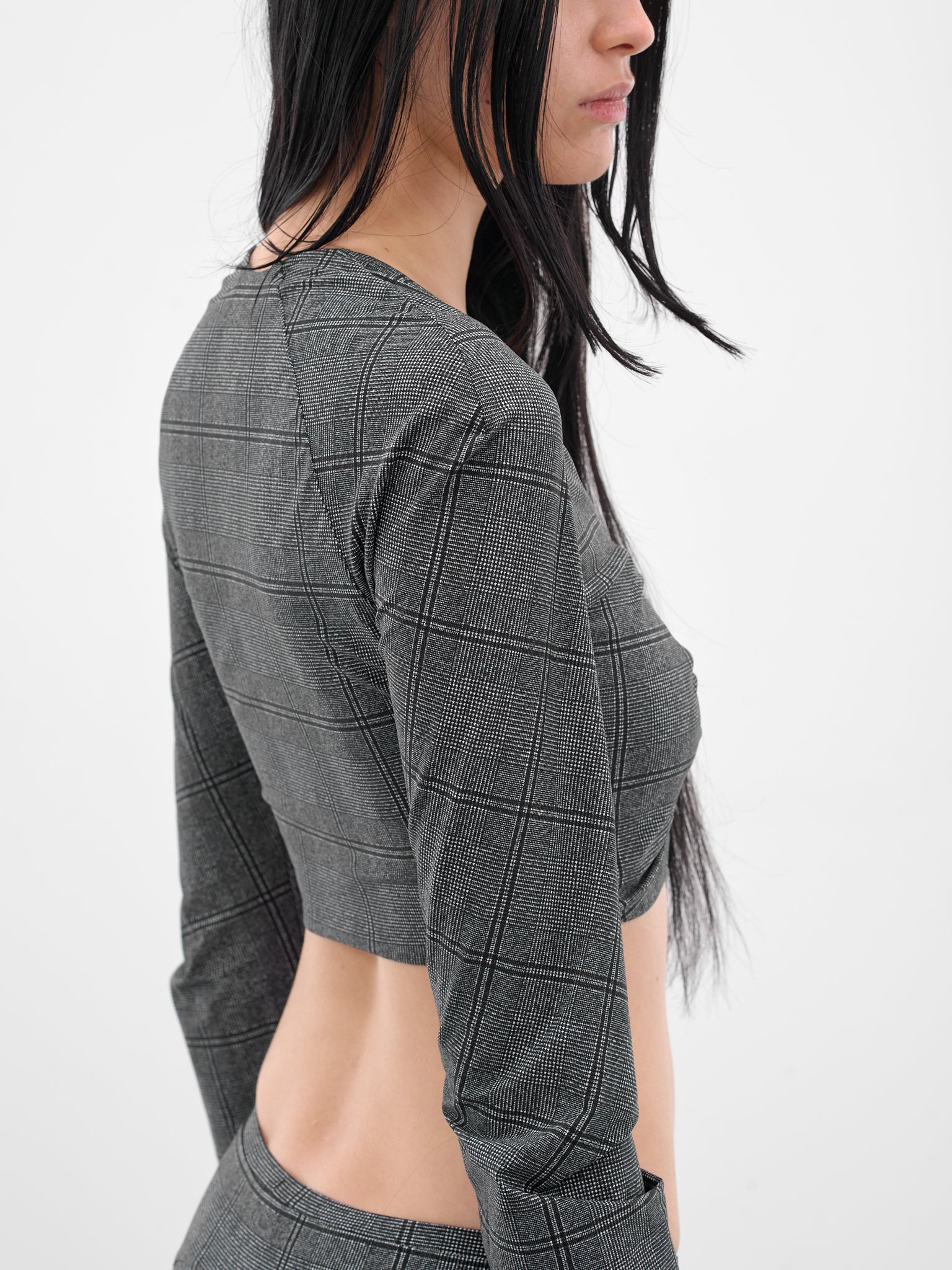 Gray Glen Check Cropped Cardigan - 5