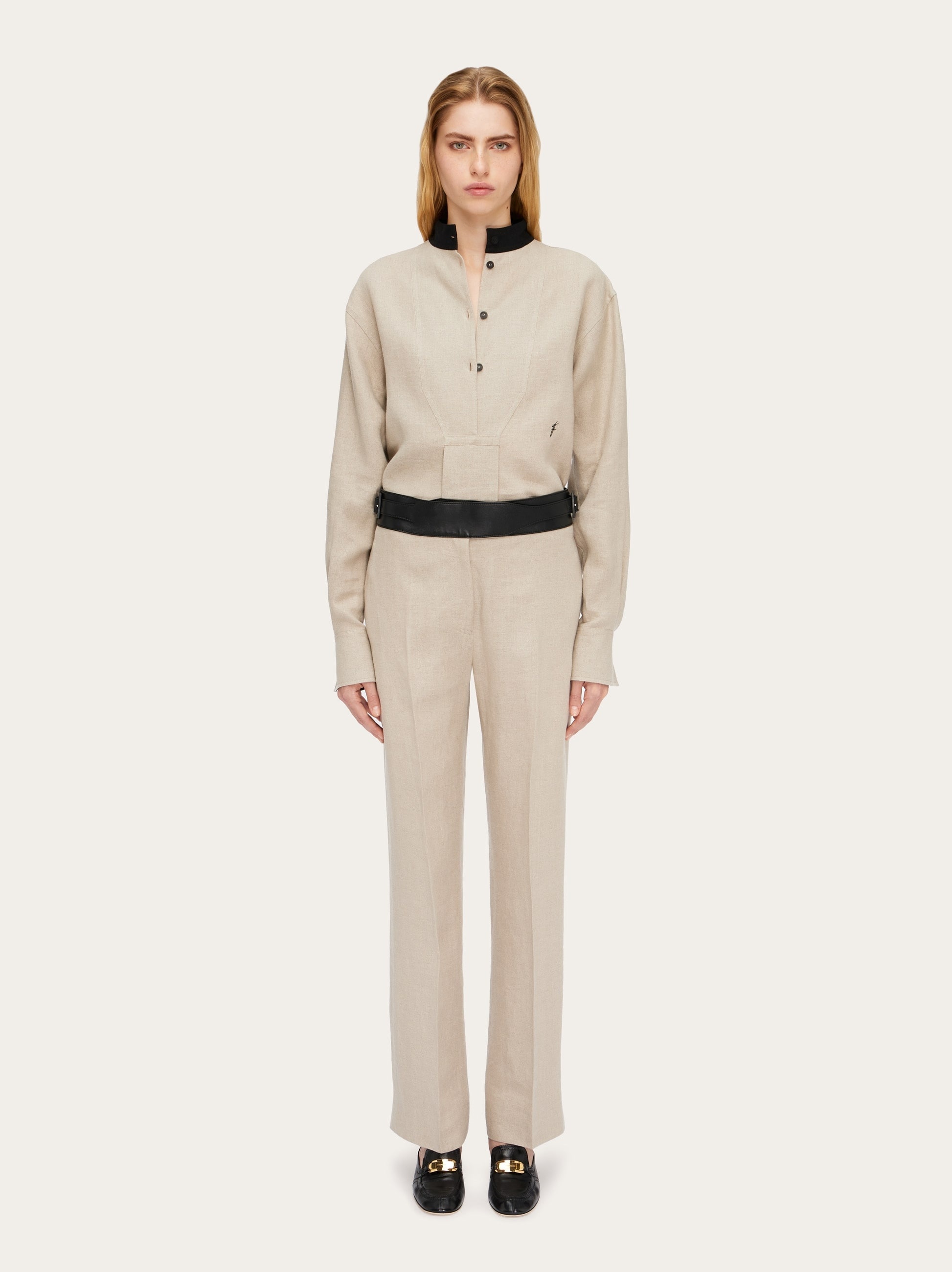 Linen trouser with eco-leather belt - 8