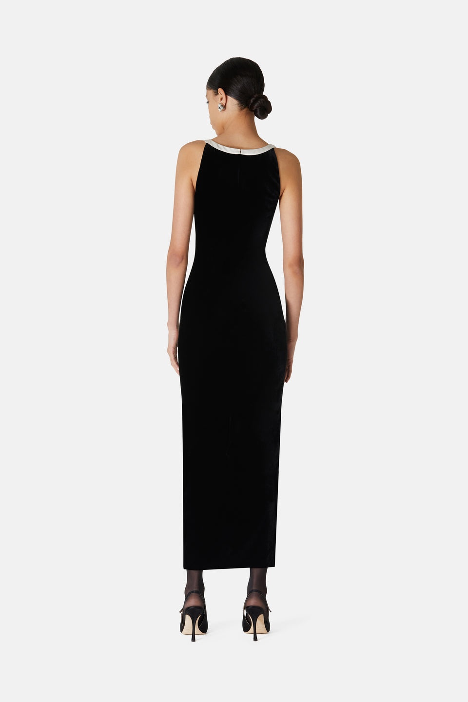 VELVET EVENING DRESS WITH CONTRASTING DUCHESSE BOW - 5