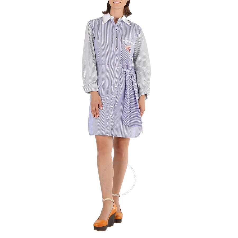 Chloe Ladies Blue / White Striped Shirt Dress - 4