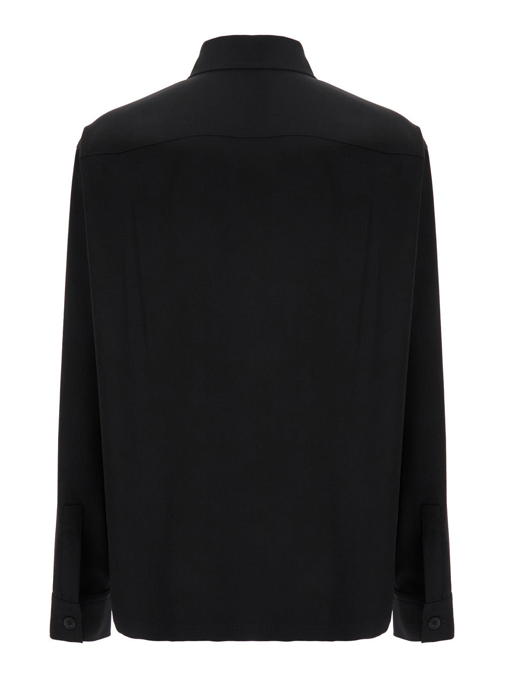 Balmain Men Black Shirt With Classic Collar And Logo Detail On The Pocket In Wool Stretch Man - 2