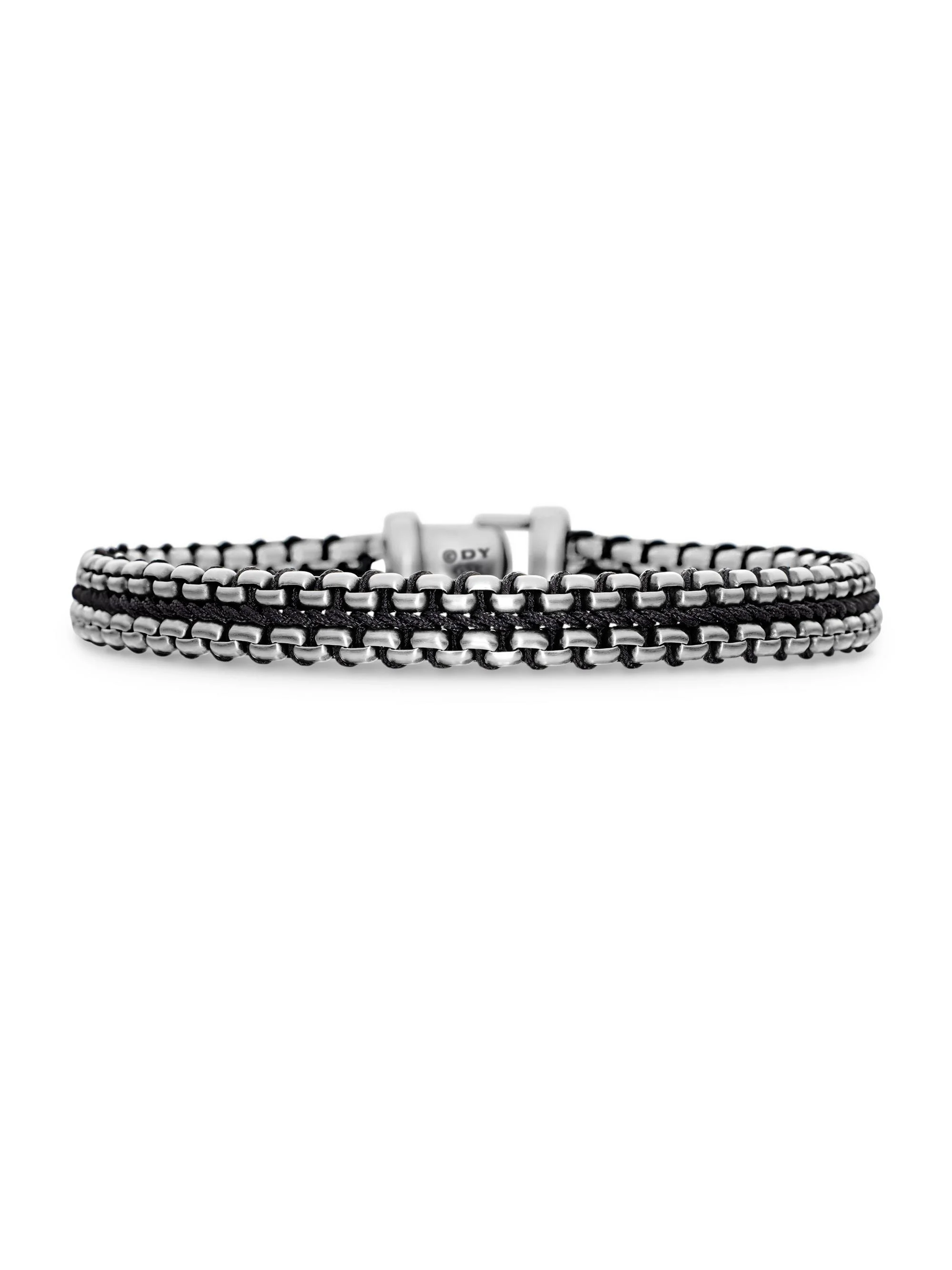 Men's Woven Box Chain Bracelet in Sterling Silver - Black - 1