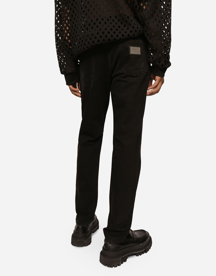 Black wash regular-fit jeans with abrasions - 4