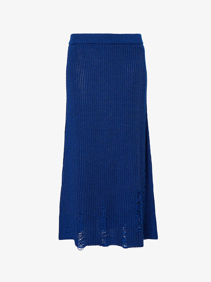 Distressed wool-blend knitted midi skirt - 1