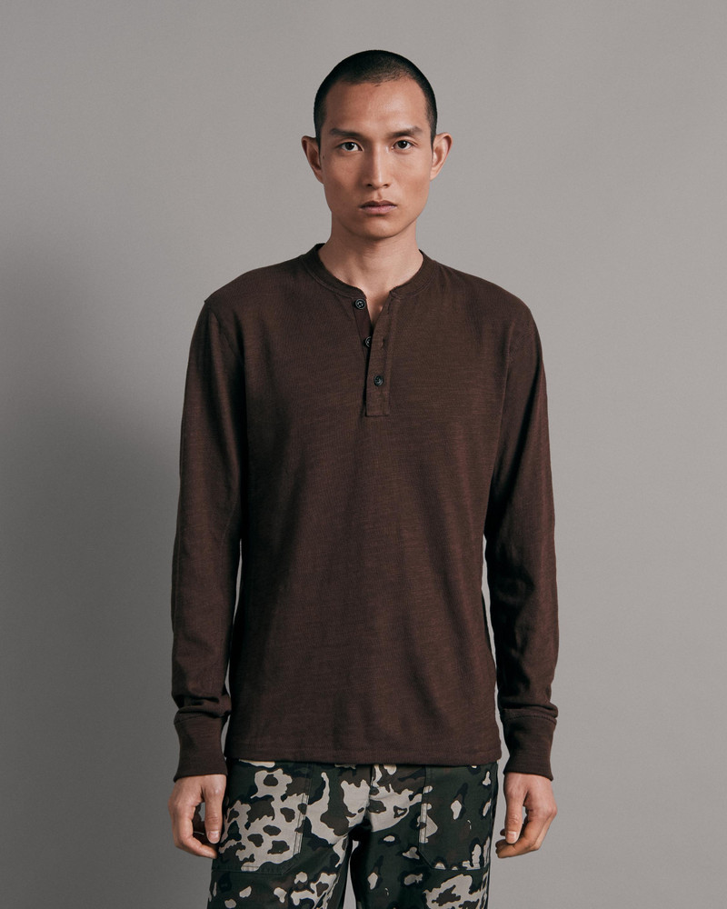 Classic Flame Long Sleeve Henley Cotton T-Shirt 2