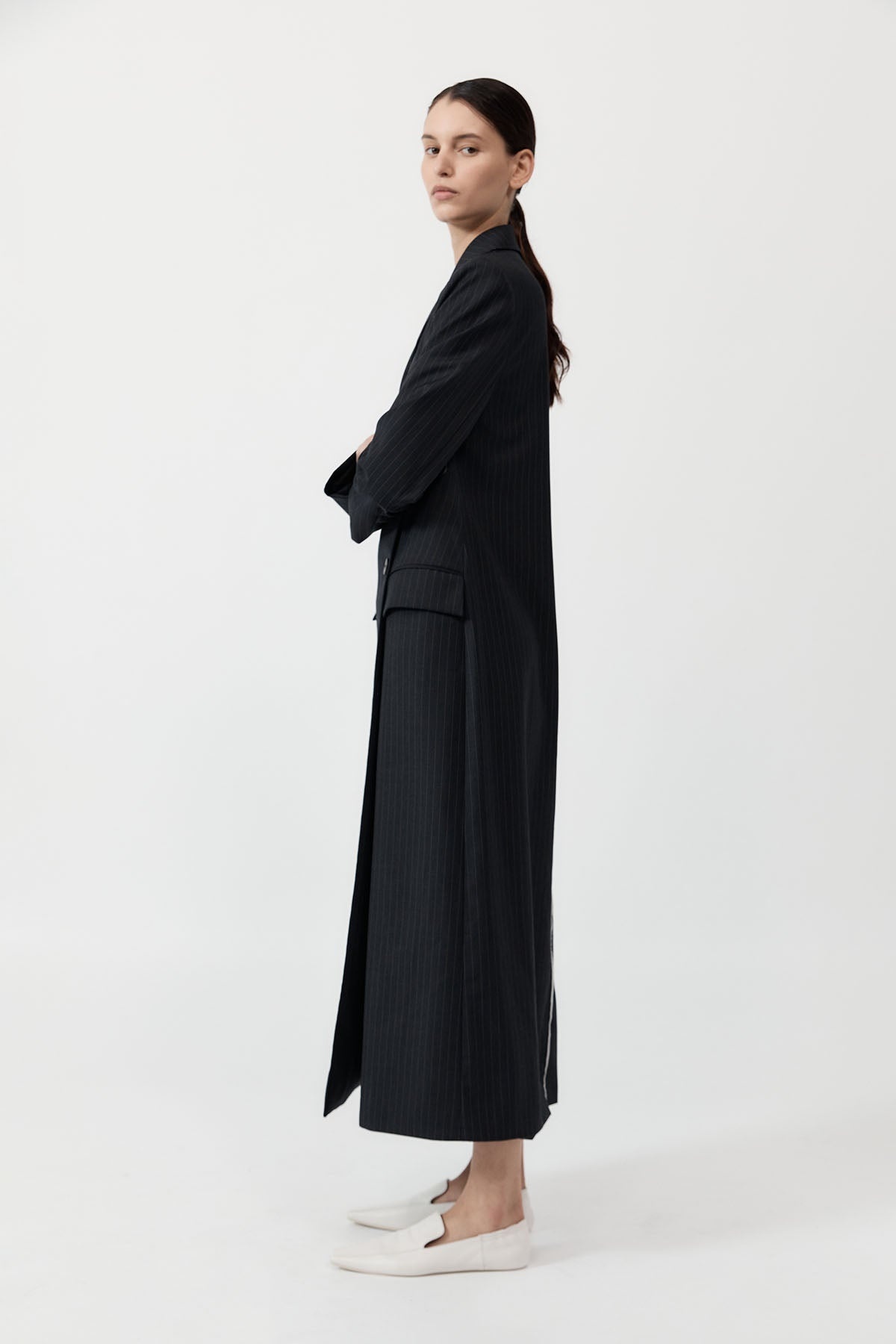 Pinstripe Maxi Coat - Black - 6