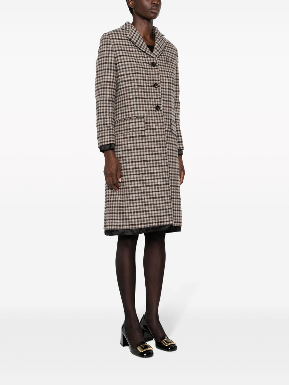 houndstooth-pattern single-breasted coat - 3