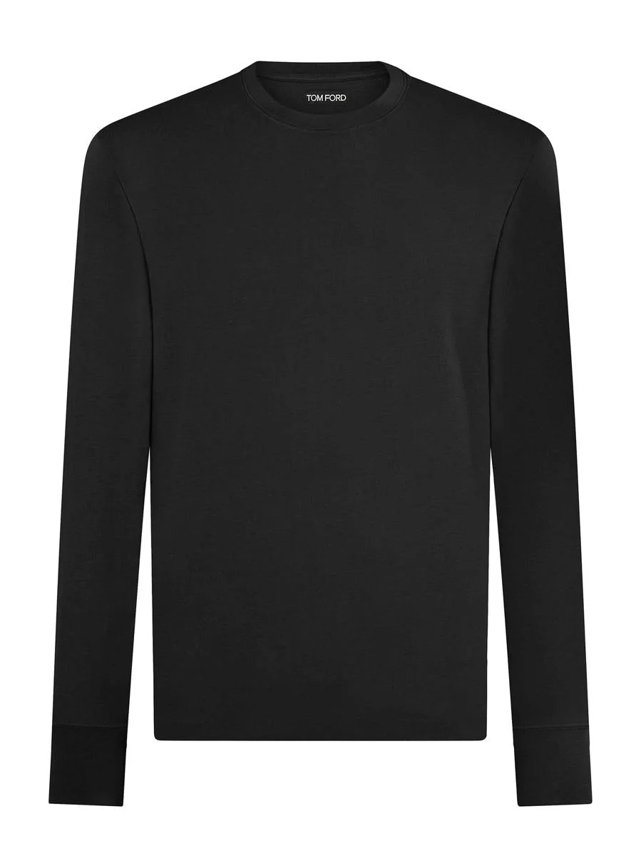 Tom Ford BLACK LONG SLEEVE TOP WITH LOGO EMBROIDERY IN COTTON BLEND MAN - 1