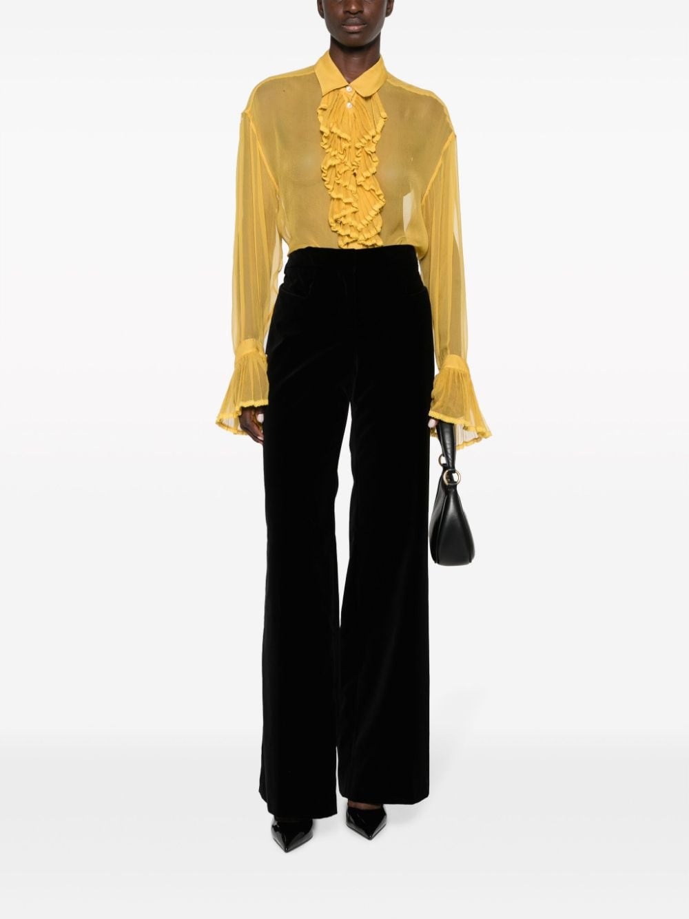 high-waist wide-leg velvet trousers - 2