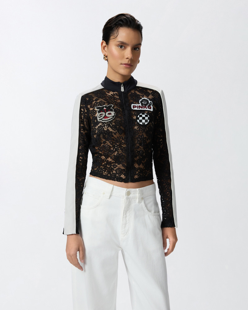 PINKO LIGHT LACE JACKET WITH EMBROIDERED PATCHES outlook