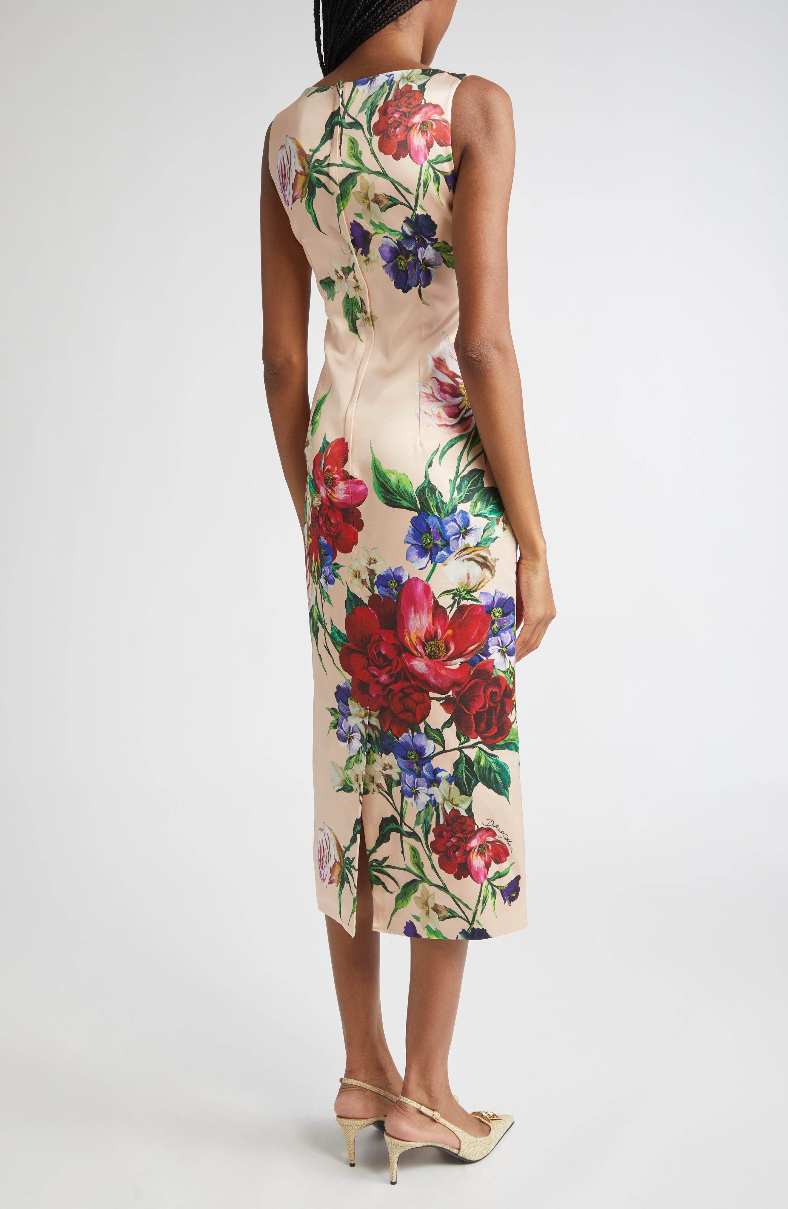 Dolce&Gabbana Floral Stretch Satin Sheath Dress with Bra Detail in H25Pr B.fiori Antichi Fnud at Nor - 2