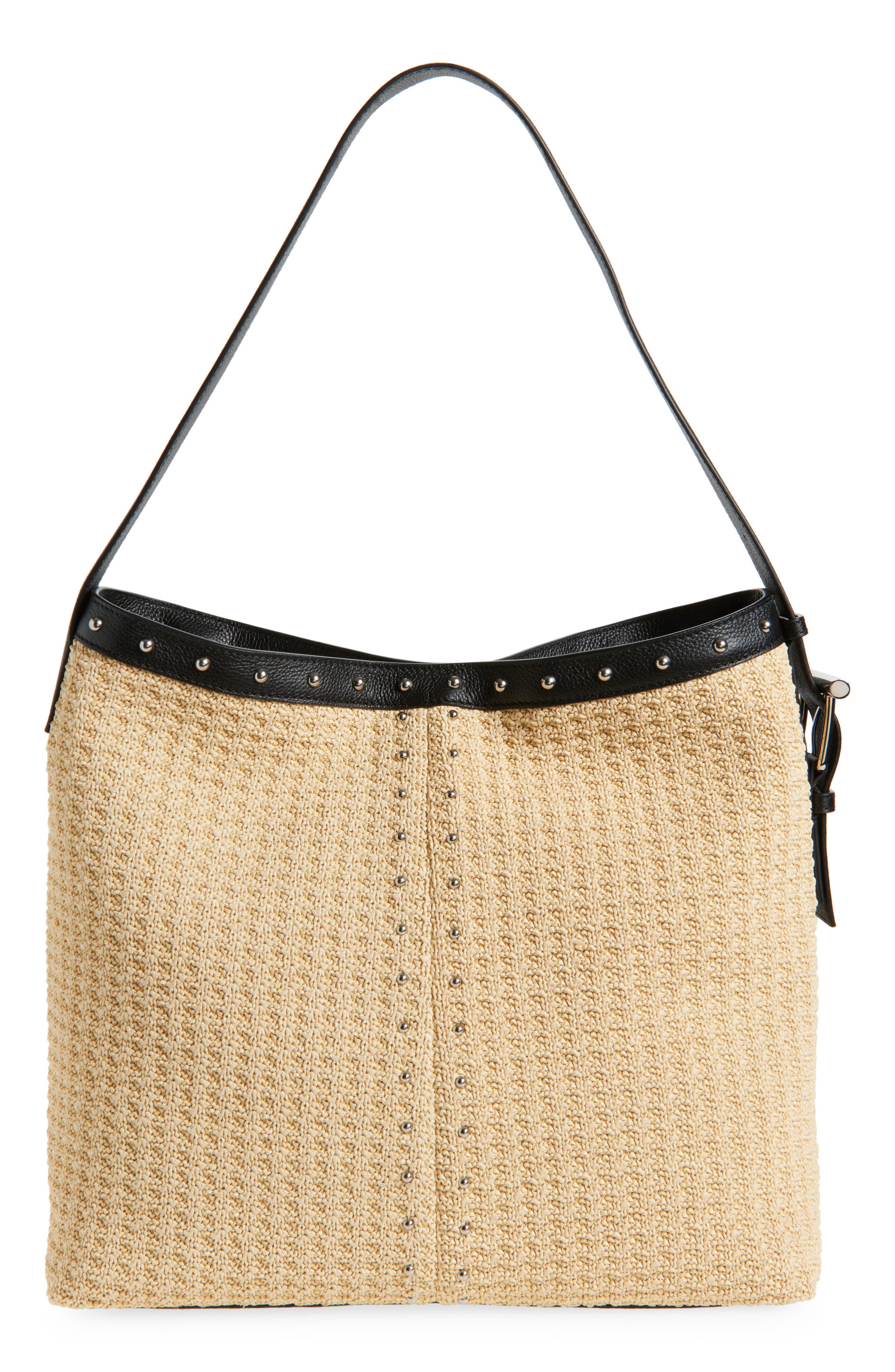 McQueen T-Bar Sling Studded Raffia & Leather Shoulder Bag in Natural/Black/Silver at Nordstrom - 4