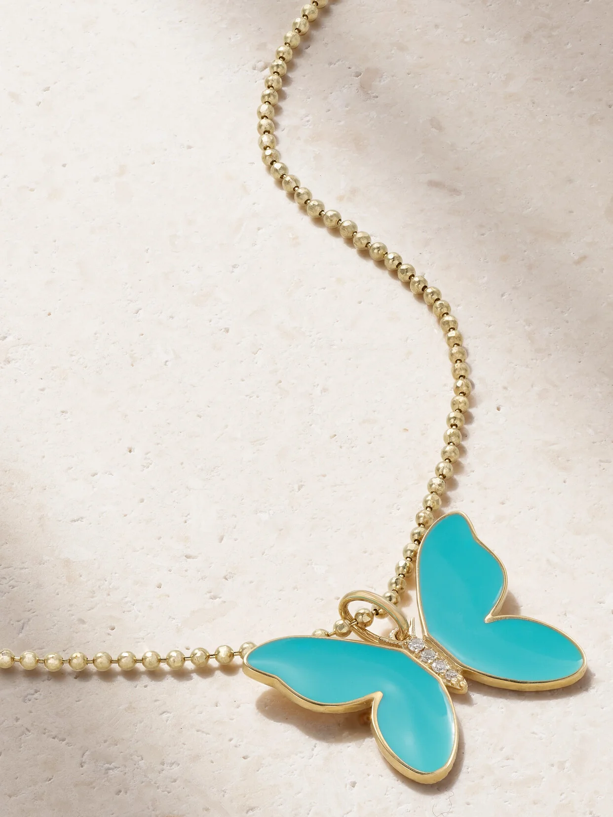 Butterfly 14-karat Gold, Enamel And Diamond Necklace - 1