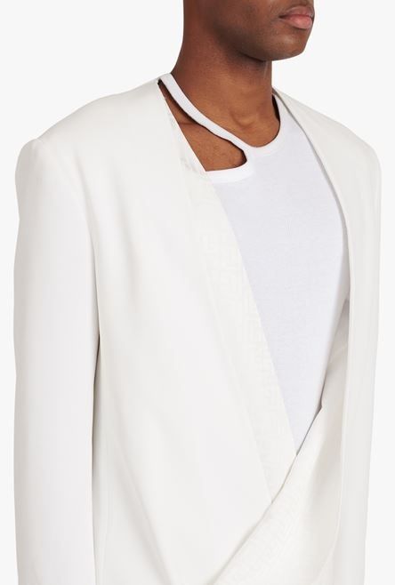 White satin kimono blazer with Balmain monogram - 8