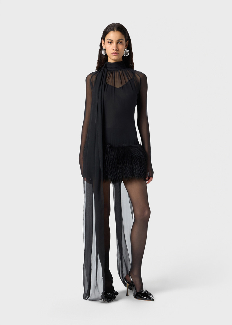 Blumarine SILK GEORGETTE DRESS WITH FUR outlook