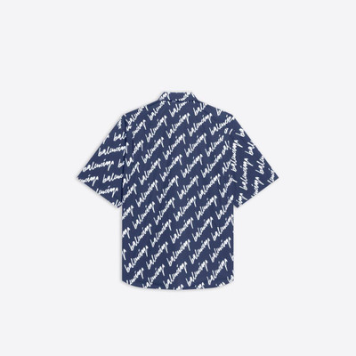 BALENCIAGA Men's New Scribble Short Sleeve Shirt Large Fit  in Indigo outlook