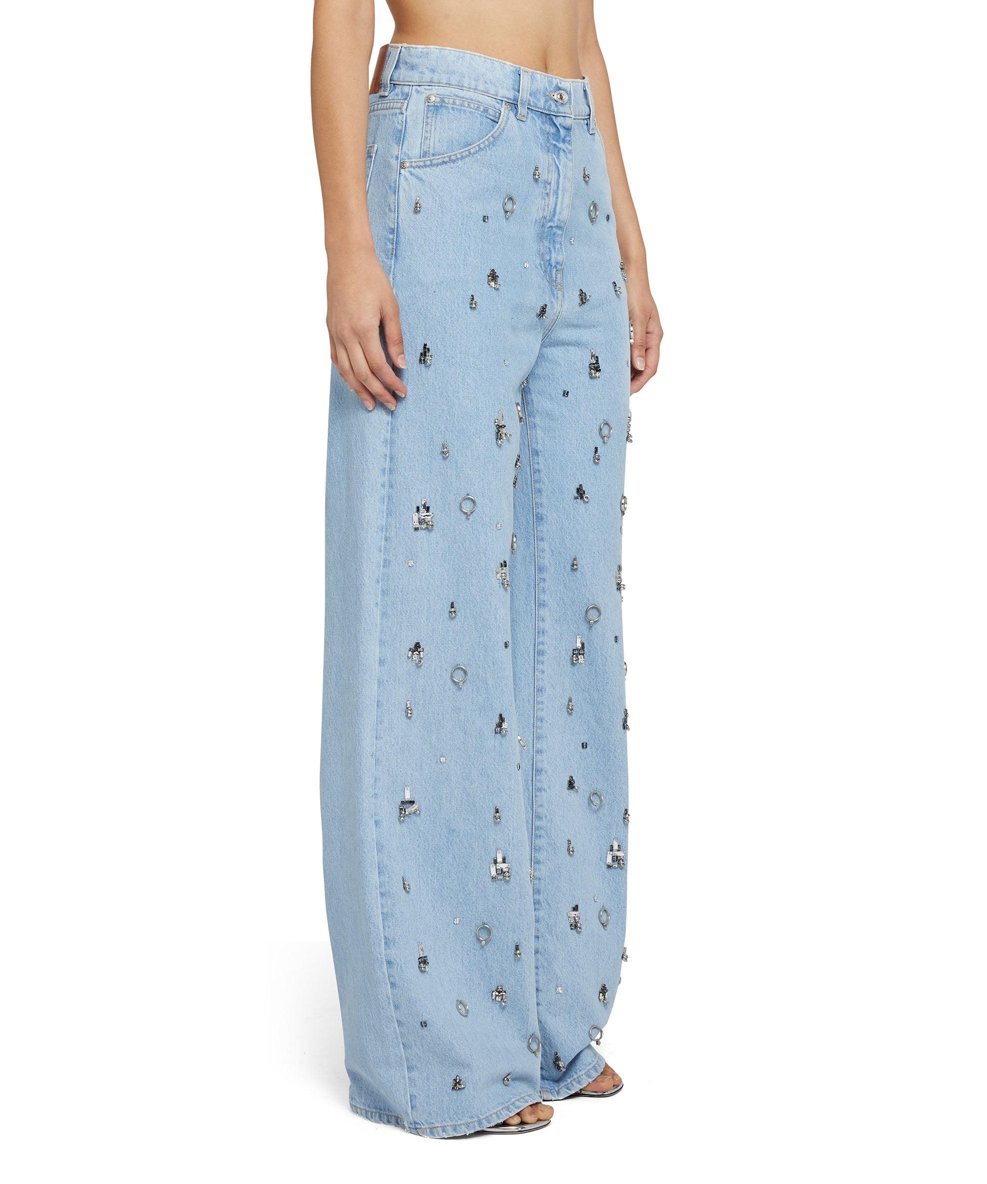 Straight cut jeans with applied jewels - 5