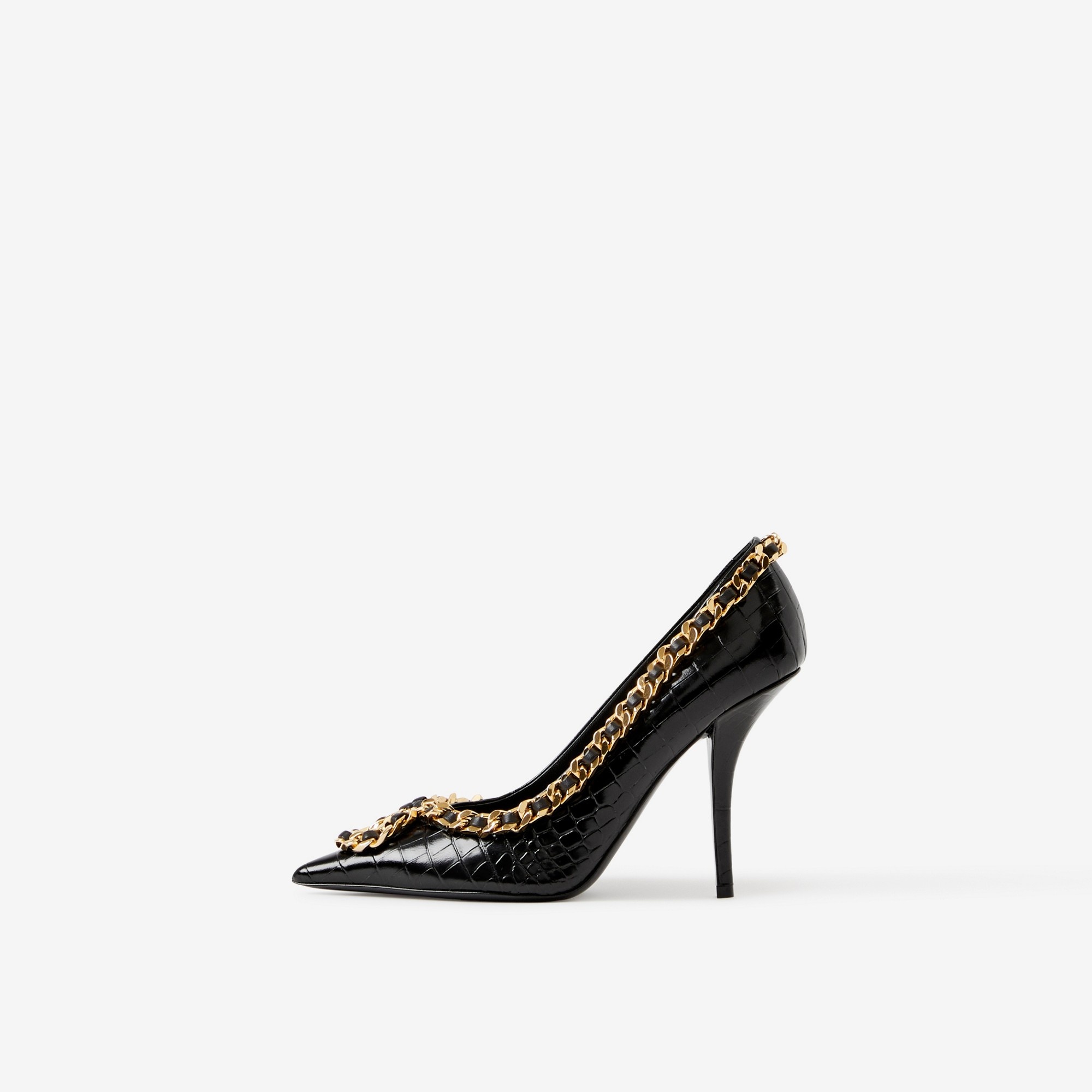 Chain-link Detail Leather Point-toe Pumps - 5