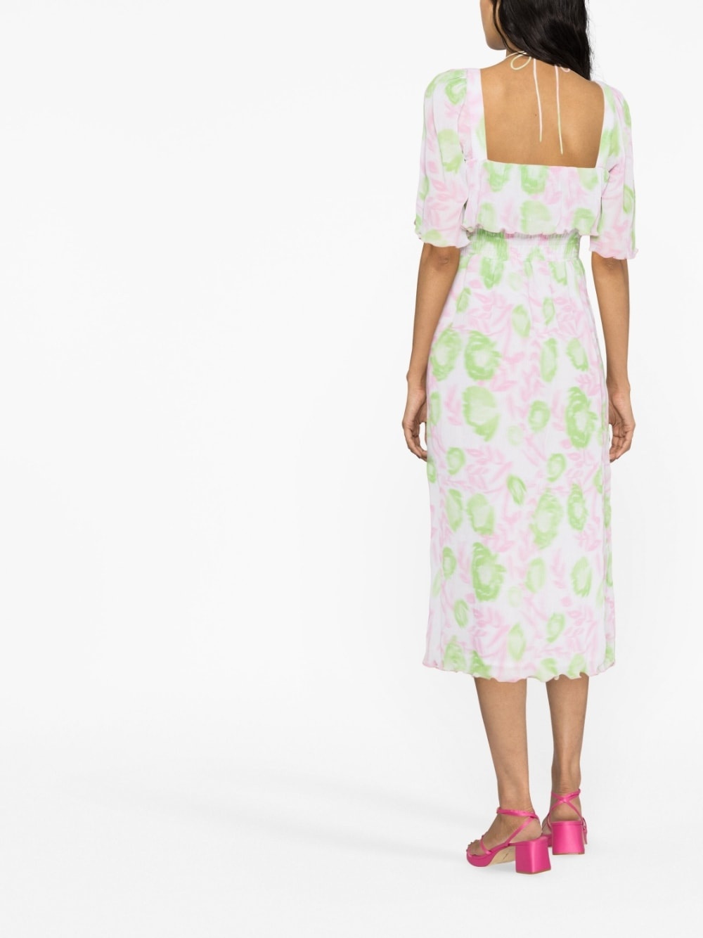 smocked waist printed midi dress - 4
