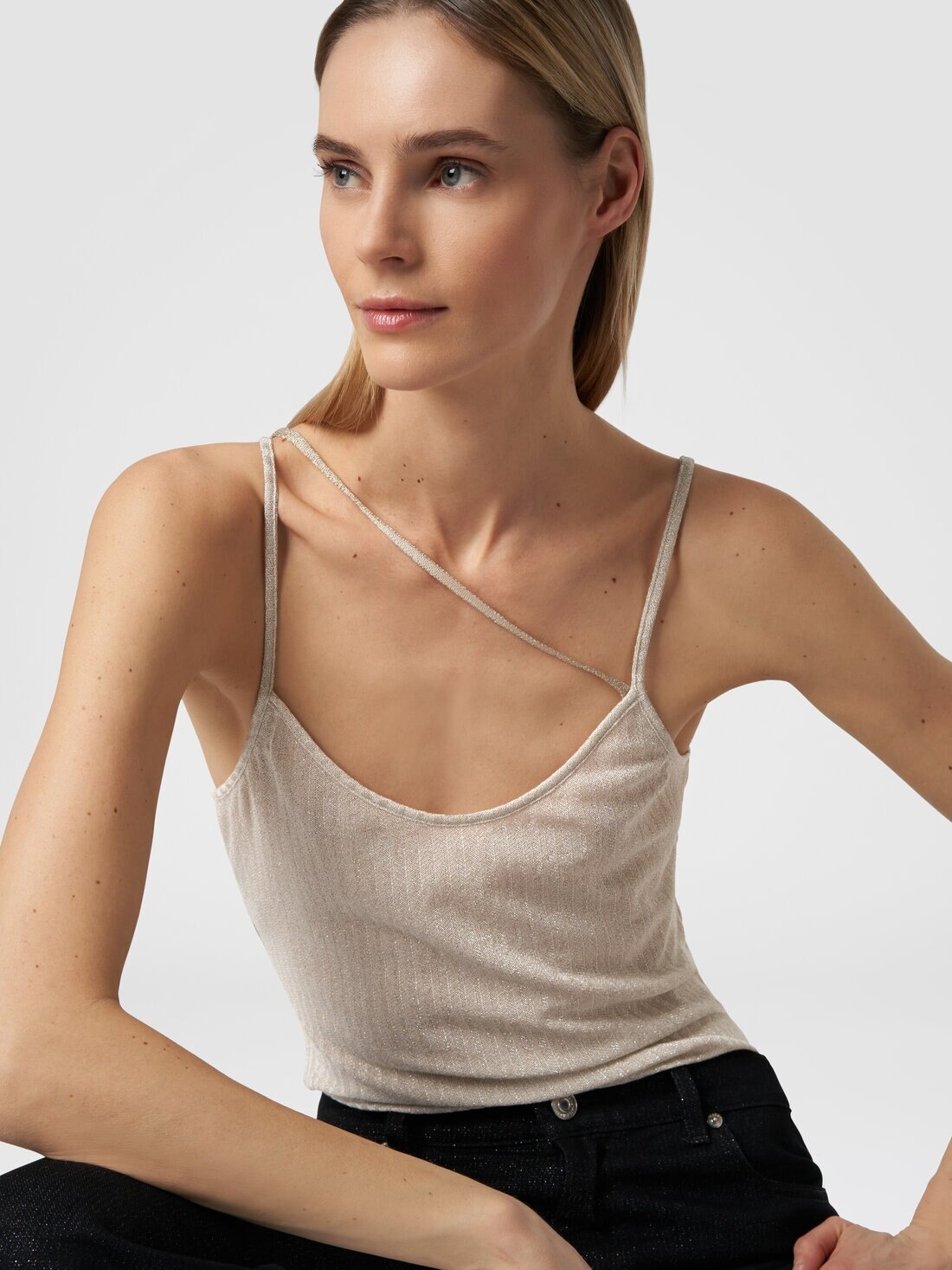 Cotton and viscose lamé tank top - 5