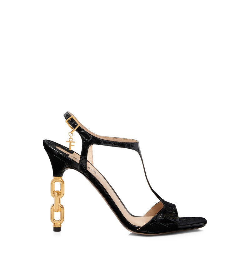 GLOSSY STAMPED CROCODILE LEATHER GALAXY SANDAL 1