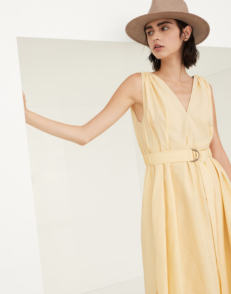 Techno cotton poplin belted dress with precious shoulder detail 4