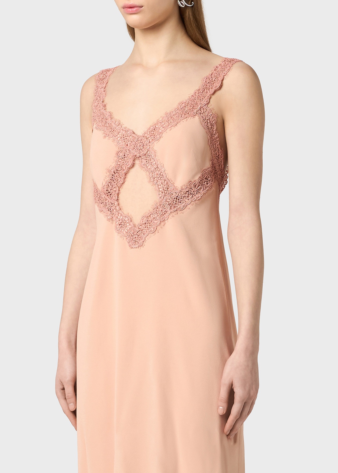 LONG DRESS IN SATIN WITH CUT-OUTS AND LACE - 5