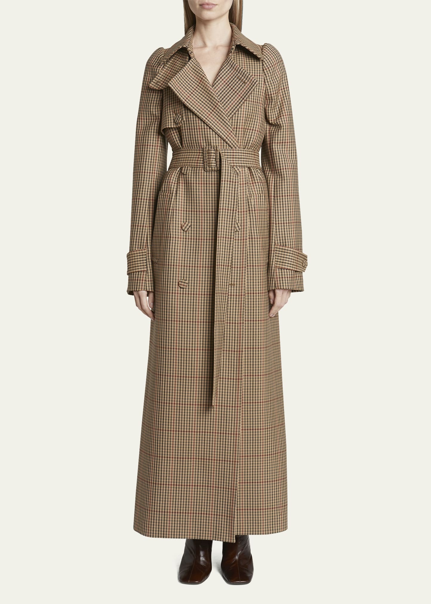 Remis Wool Check Belted Trench Coat - 2