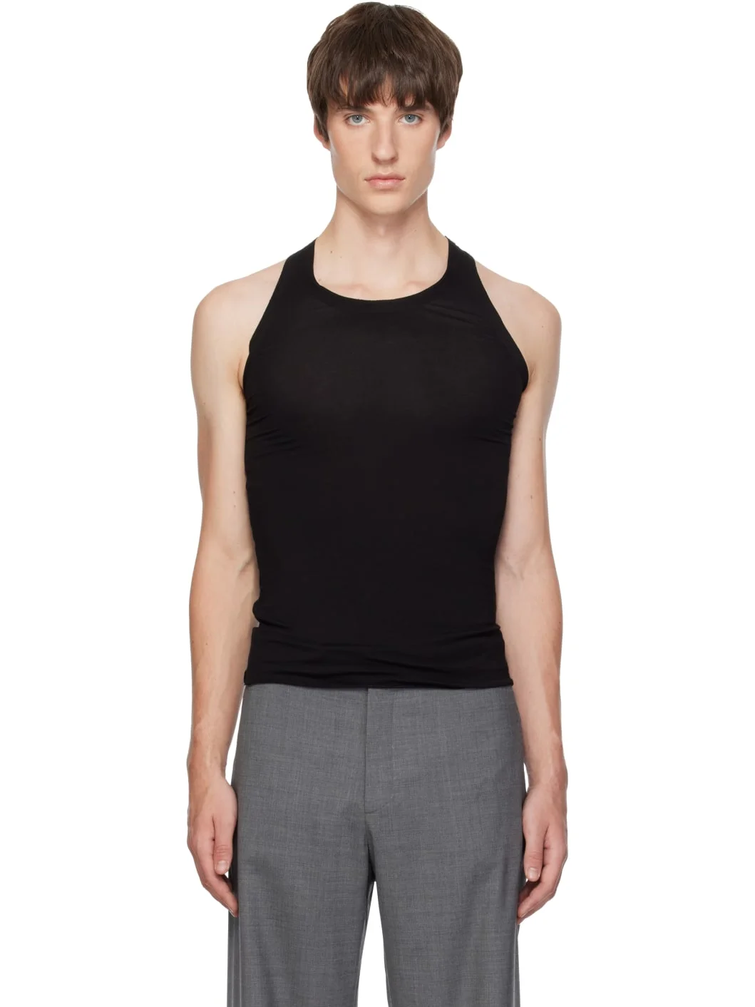 Black Jersey Satin Trim Tank Top - 1
