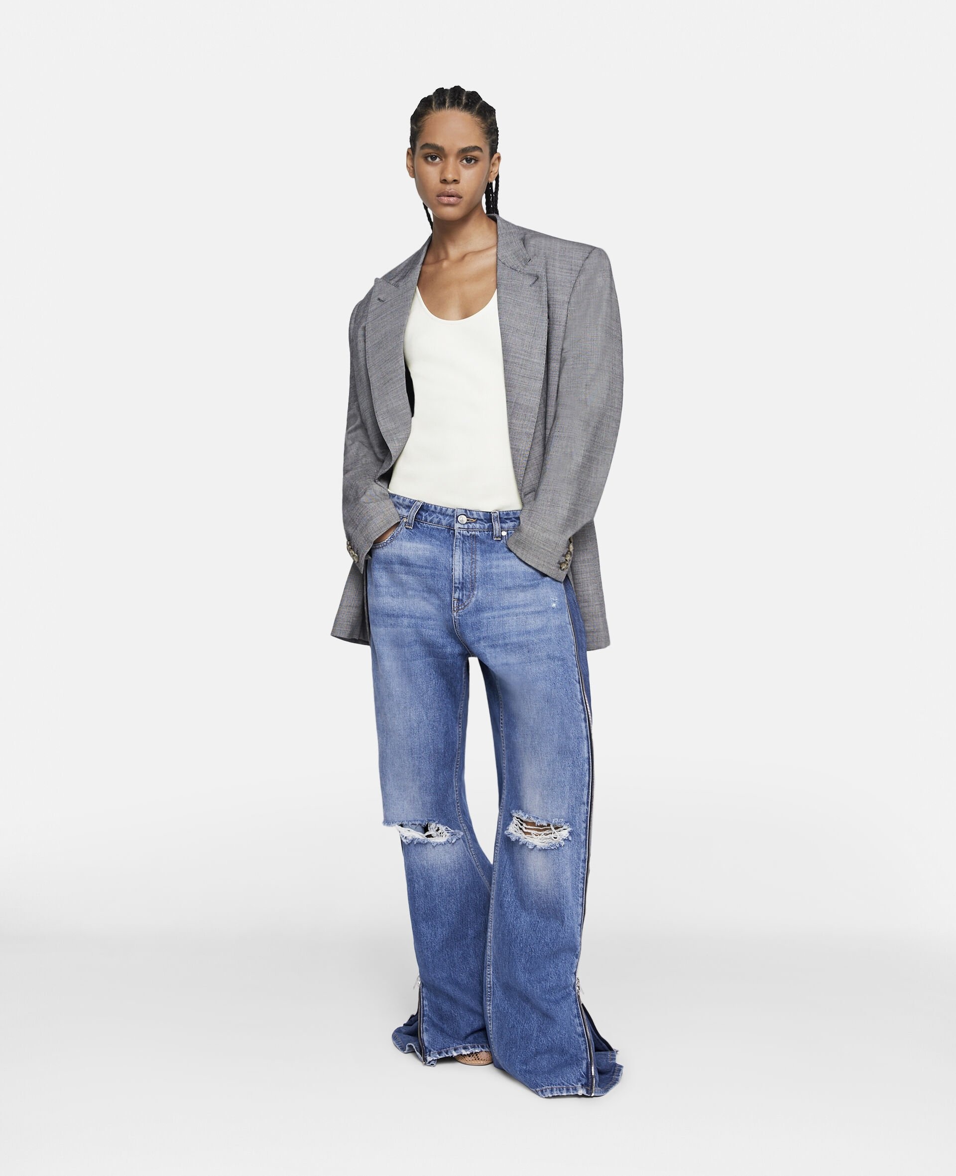 Vintage Wash Zip Straight Leg Jeans - 2