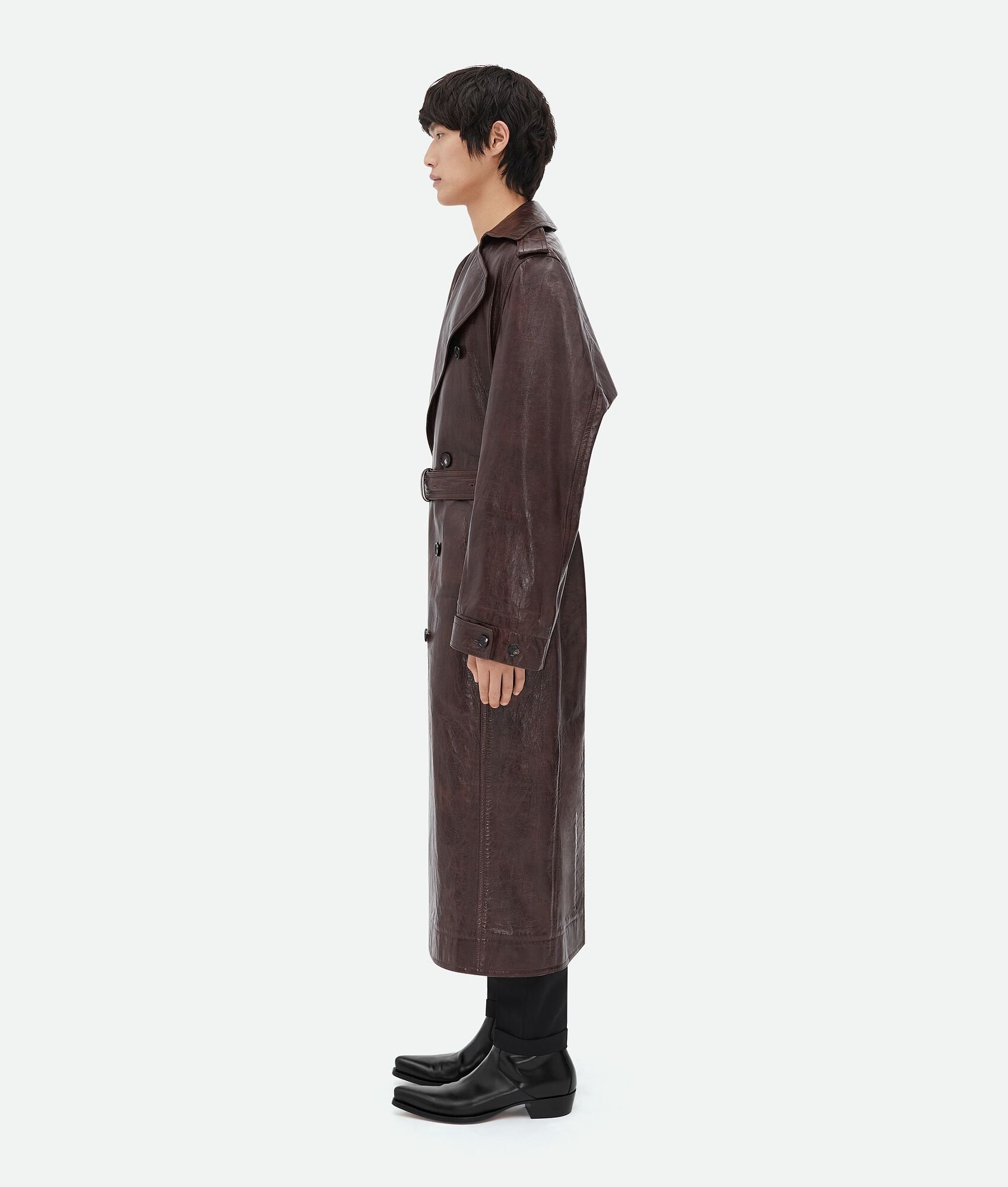 Oversized Fit Embossed Leather Trench Coat - 2