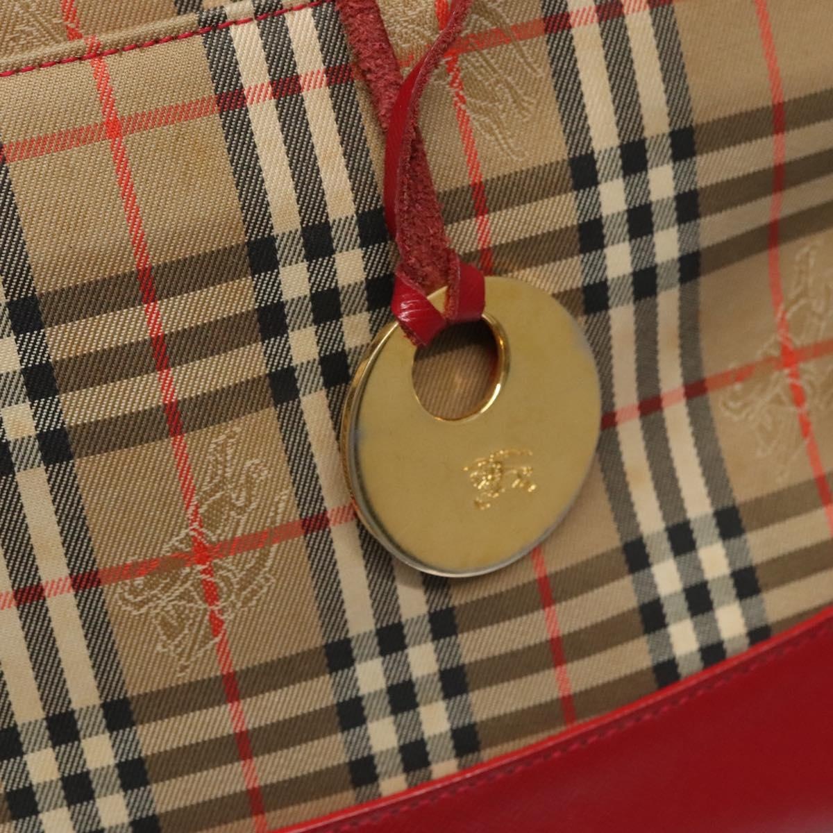 Burberry Nova Check Hand Bag Canvas Beige Red - 10