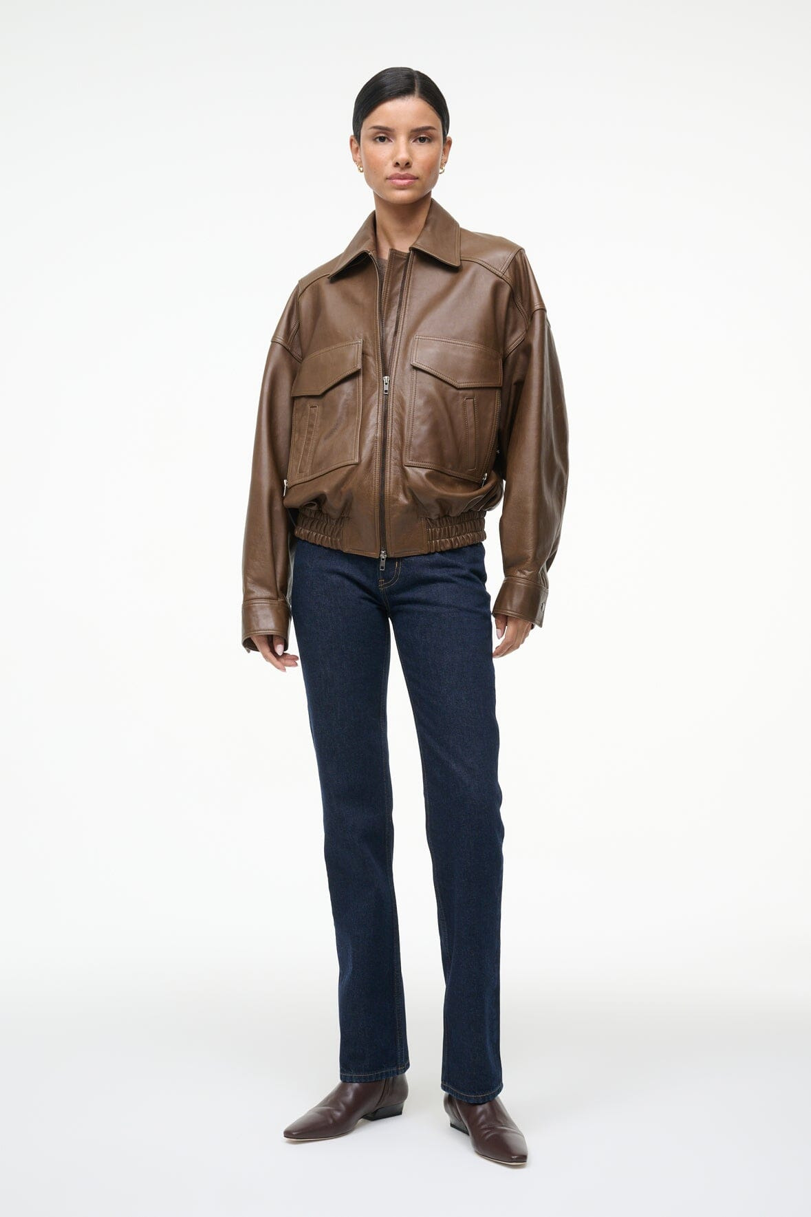 STAUD EUGENE LEATHER JACKET TRUFFLE - 6