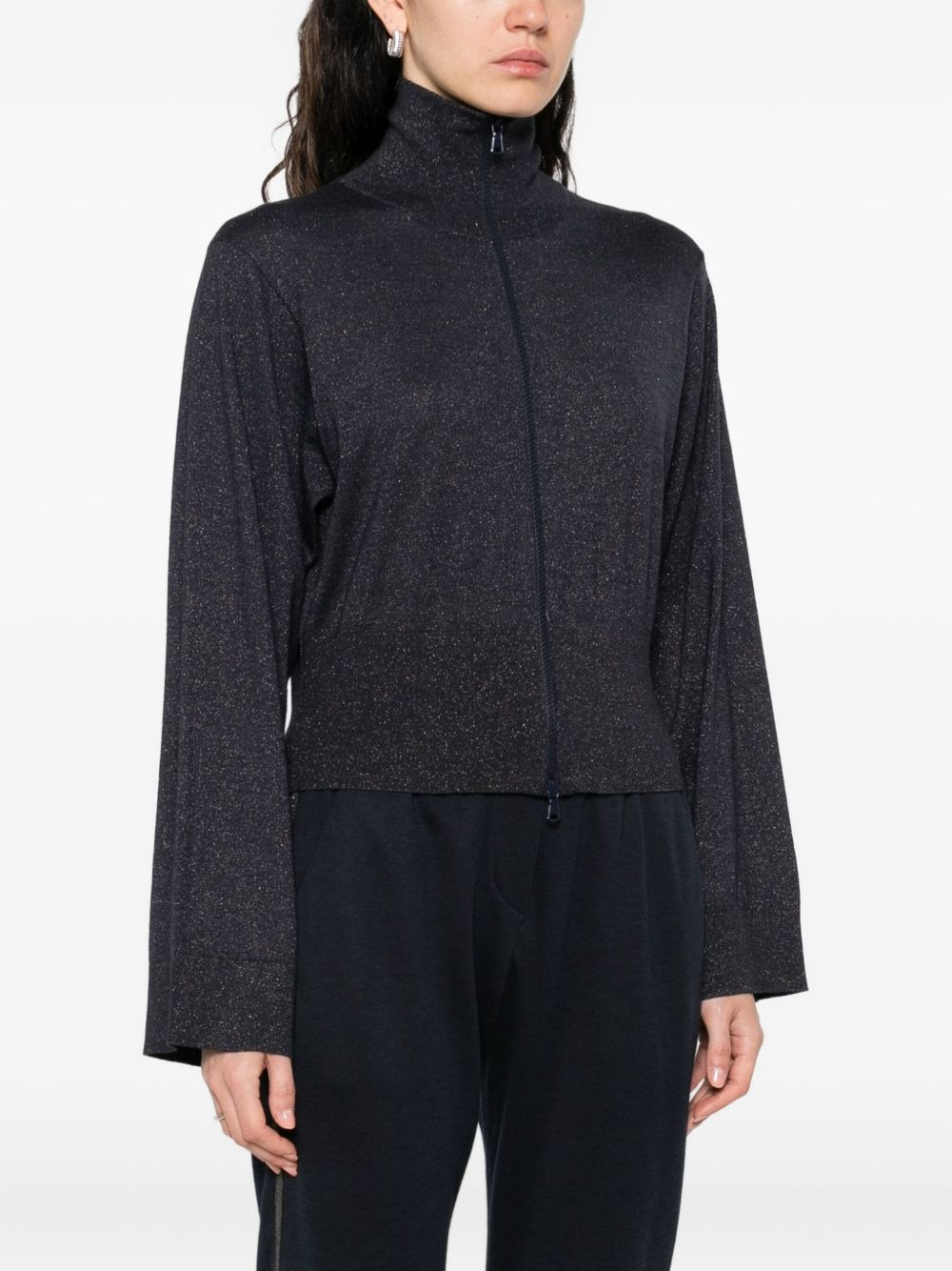 lurex-detail zip-up blouse - 3