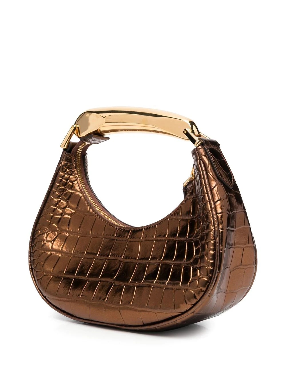 metallic crocodile-effect mini tote bag - 3