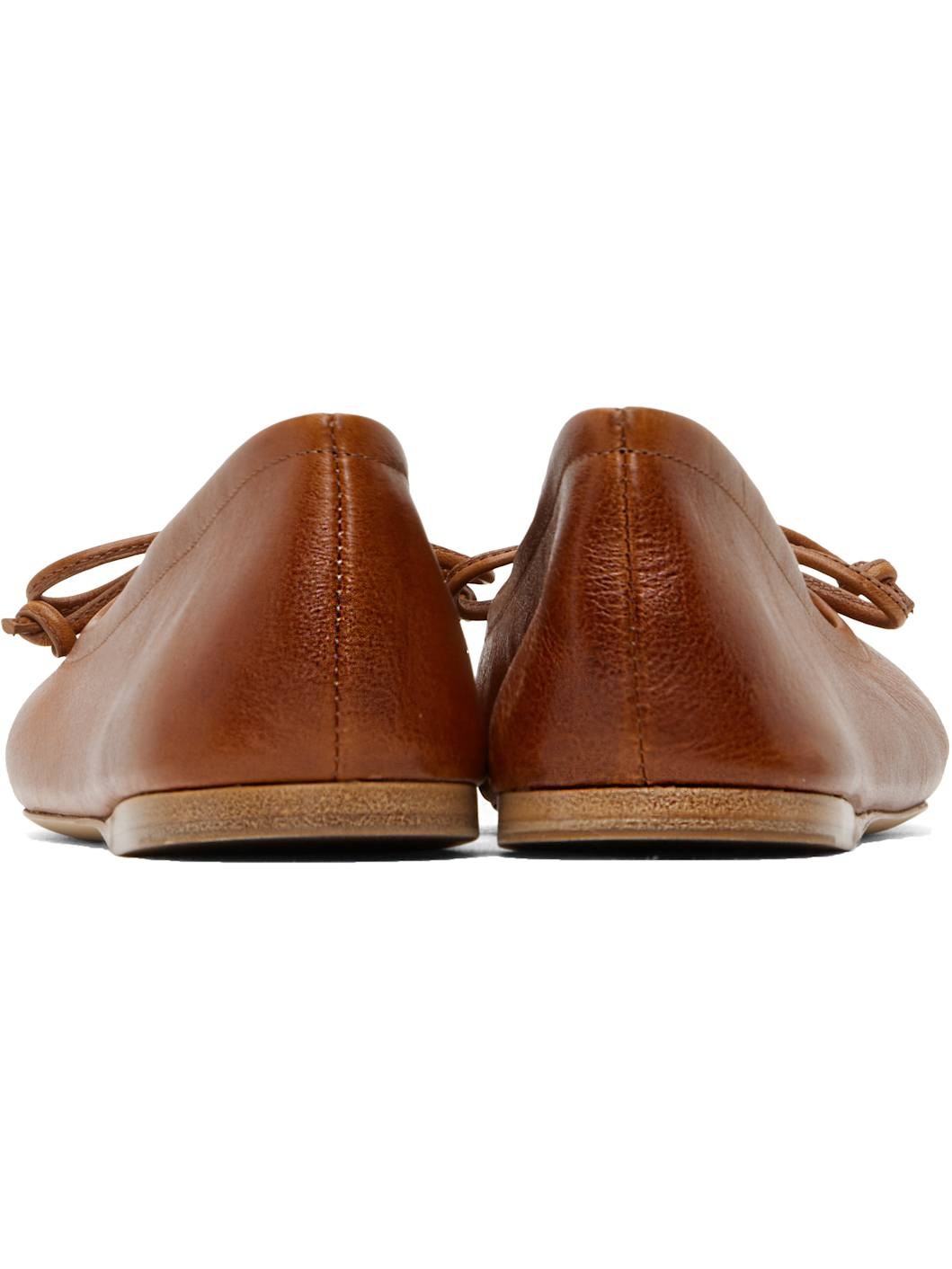 Tan Round-Toe Leather Ballerina Flats - 2