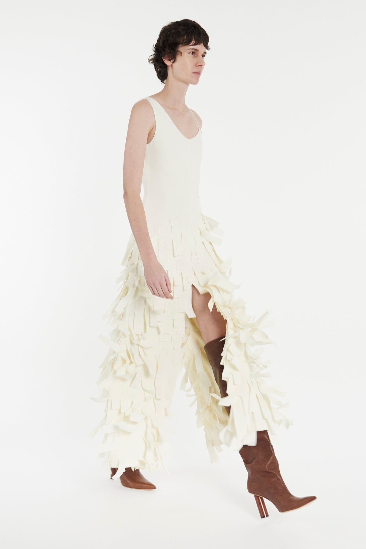 MULTI RECTANGLE MAXI DRESS WITH FRONT AND BACK SLITS IVORY - 3