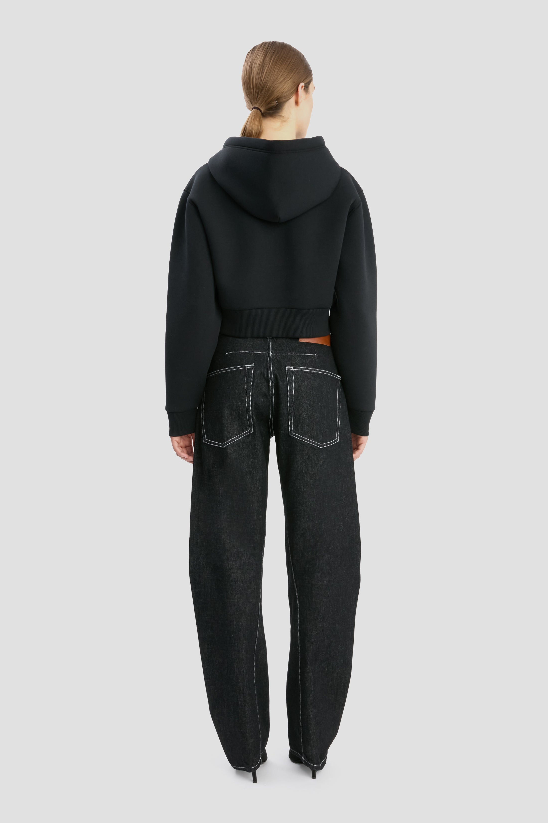 Cropped Structured Hoodie In Black - 5