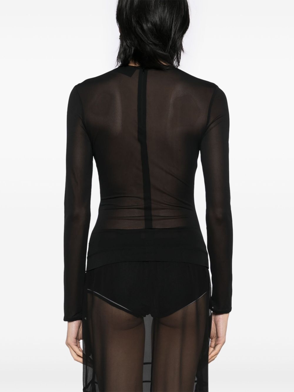carnation-embellished mesh top - 4