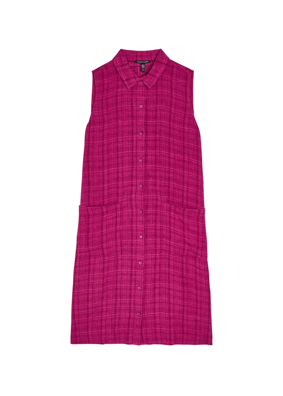 Eileen Fisher Plaid Linen Mini Shirt Dress - 1