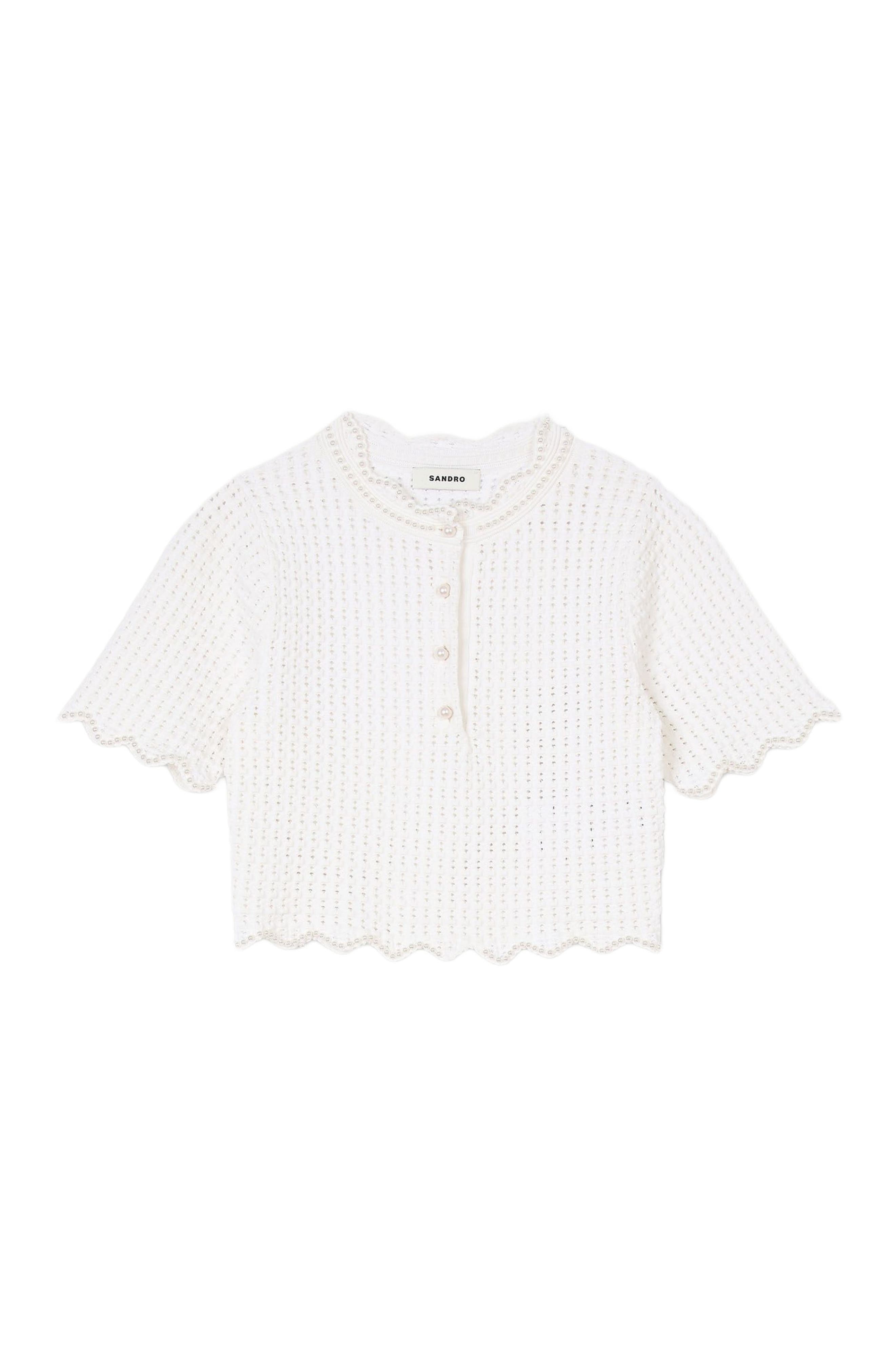 SANDRO Pearl beaded knit sweater in White at Nordstrom - 6