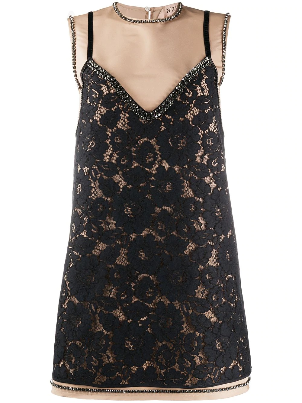 layered-style lace mini dress - 1