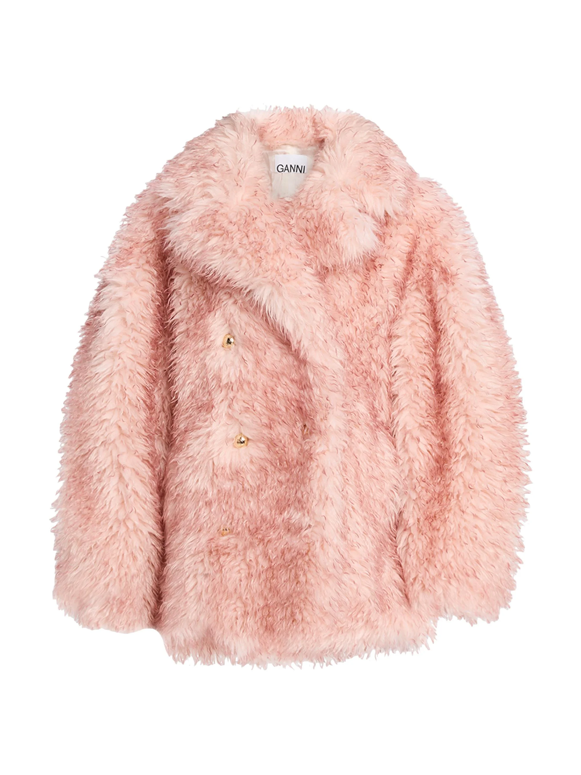 Women's Faux-Fur Double-Breasted Coat - Light Pink - 1