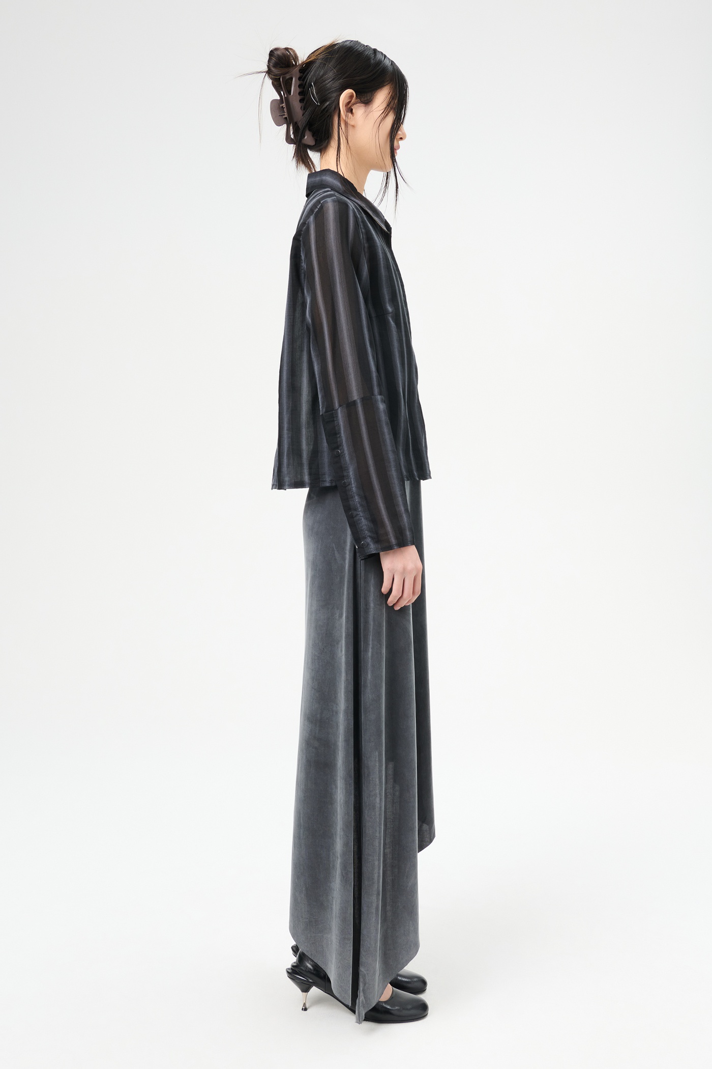 Auto Shirt Noir Stripe Sheer Cotton Silk - 3