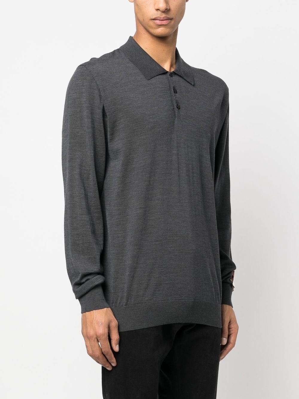 logo-patch wool polo shirt - 3